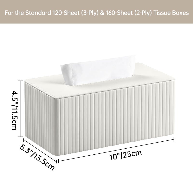 MEIBOOCH PU Leather Tissue Box Cover Rectangle Tissue Box Holder for 120-160 Count Box of Tissues (Ivory) - Image 4